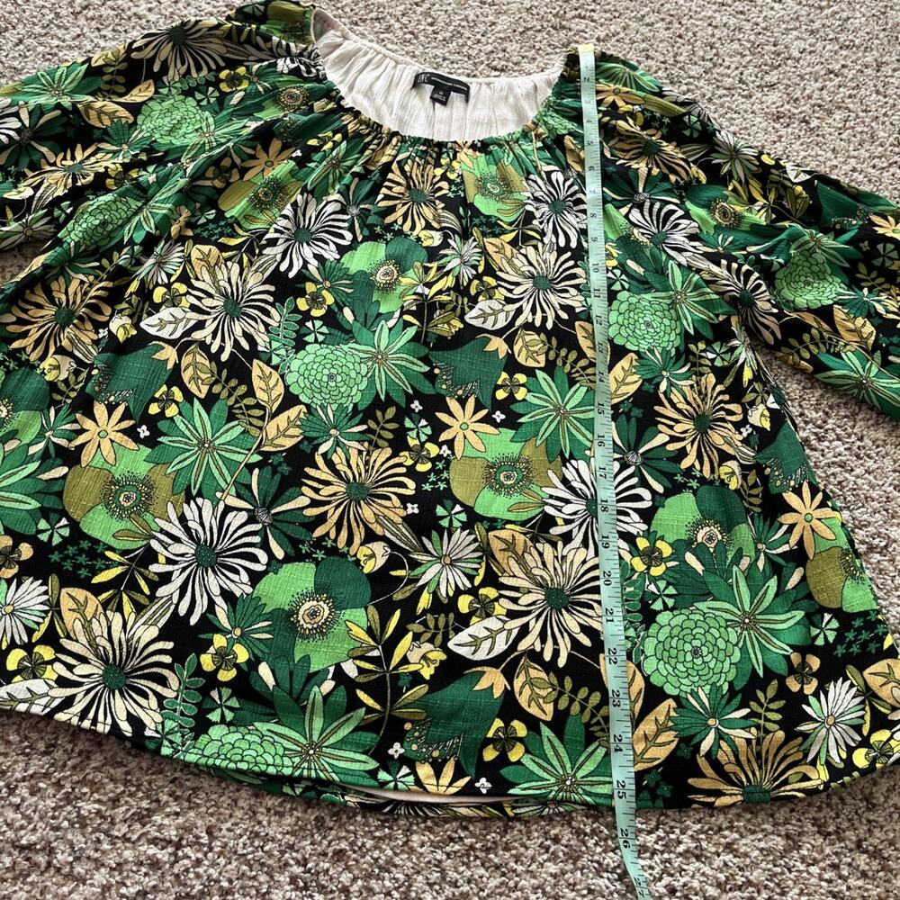 INC International Concepts Yellow Green Floral Top 1X Boho Retro 70s Hippie Bold - Picture 4 of 10